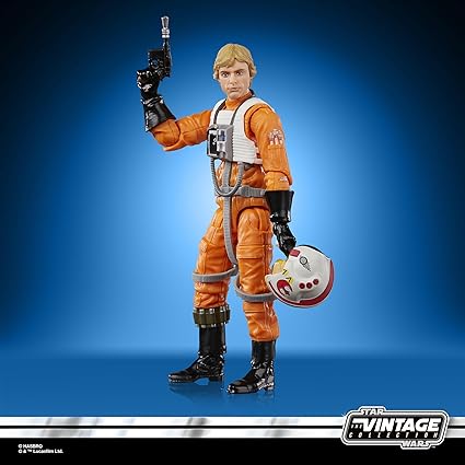 Luke Skywalker X-Wing Pilot with blaster in air holding helmet, Hasbro Star Wars The Vintage Collection