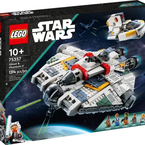 The box of the Lego Star Wars Ghost & Phantom II on display.