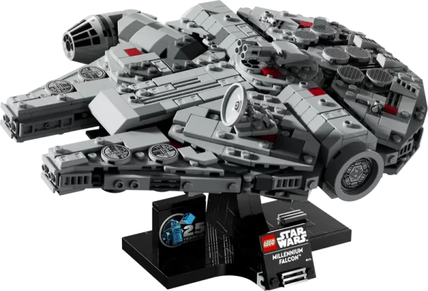 Lego Star Wars Millennium Falcon set on stand