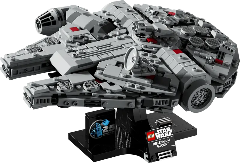 Lego Star Wars Millennium Falcon set on stand
