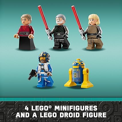 4 Lego minifigures and a Lego droid figure