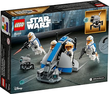 The box of the Lego Star Wars 332nd Ahsoka's Clone Trooper Battle Pack on display.