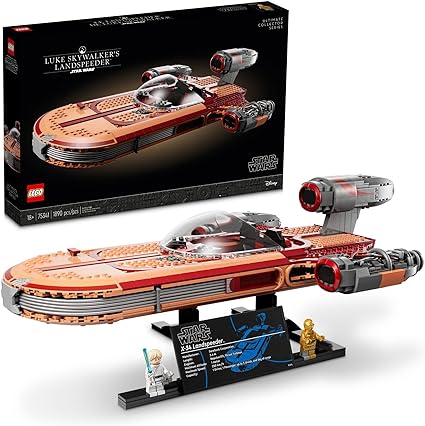 Lego Star Wars Luke Skywalker's Landspeeder set displayed next to box.
