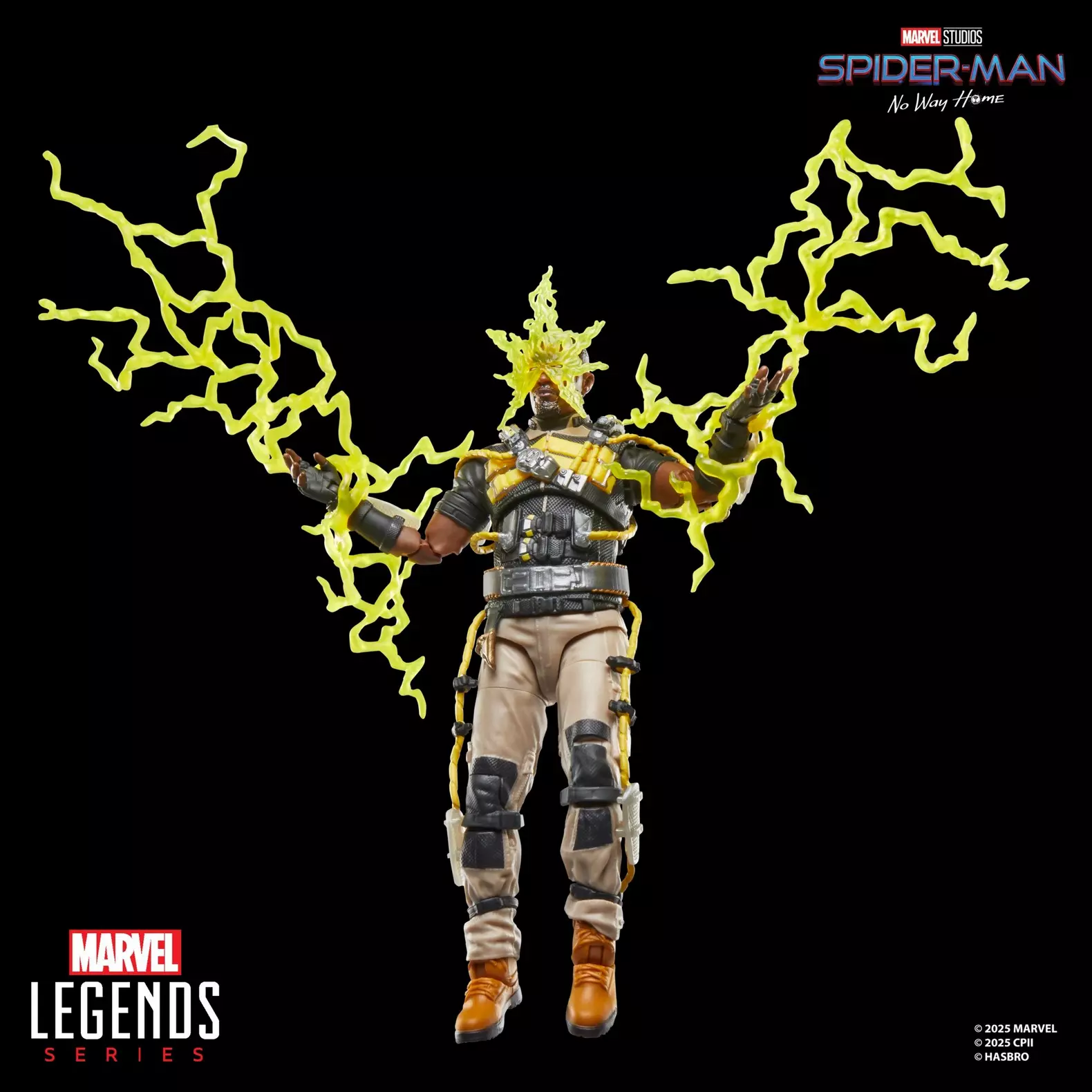 Hasbro Marvel Legends Electro Spider-Man No Way Home with lighting effect on both arms.