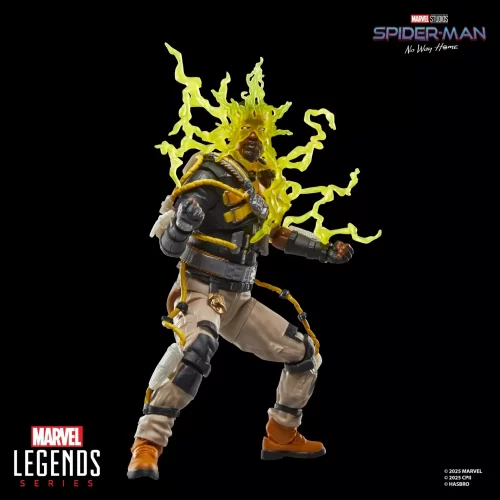 Hasbro Marvel Legends Electro Spider-Man No Way Home with lighting effect, 3/4 view.