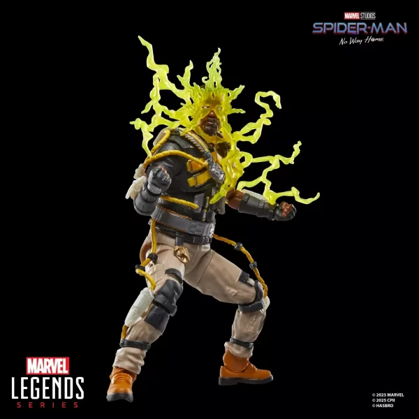 Hasbro Marvel Legends Electro Spider-Man No Way Home with lighting effect, 3/4 view.