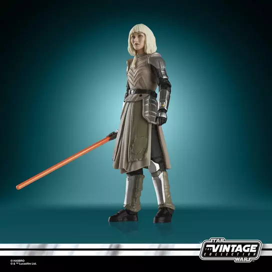 Hasbro Star Wars The Vintage Collection Shin Hati with lightsaber in hand, tip pointed down.