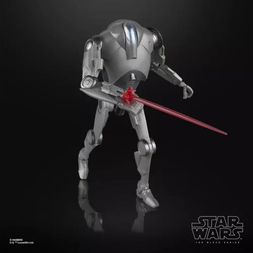 Hasbro Star Wars The Black Series Super Battle Droid with blast effect.