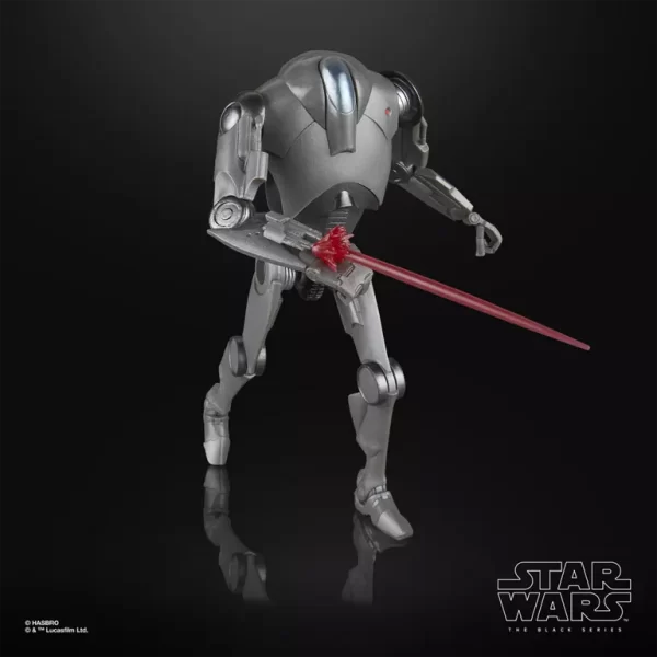 Hasbro Star Wars The Black Series Super Battle Droid with blast effect.