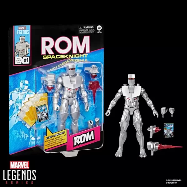 Hasbro Marvel Legends Series Rom Spaceknight next to packaging.