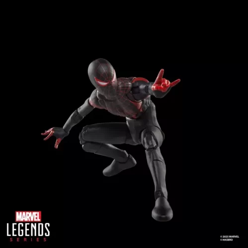 Hasbro Marvel Legends Series Miles Morales Ultimate Spider-Man with thwip hand ready to shoot a web.