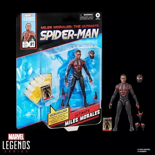 Hasbro Marvel Legends Series Miles Morales Ultimate Spider-Man in and out of packaging.