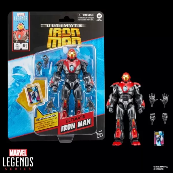 Hasbro Marvel Legends Series Ultimate Iron man in and out of packaging.